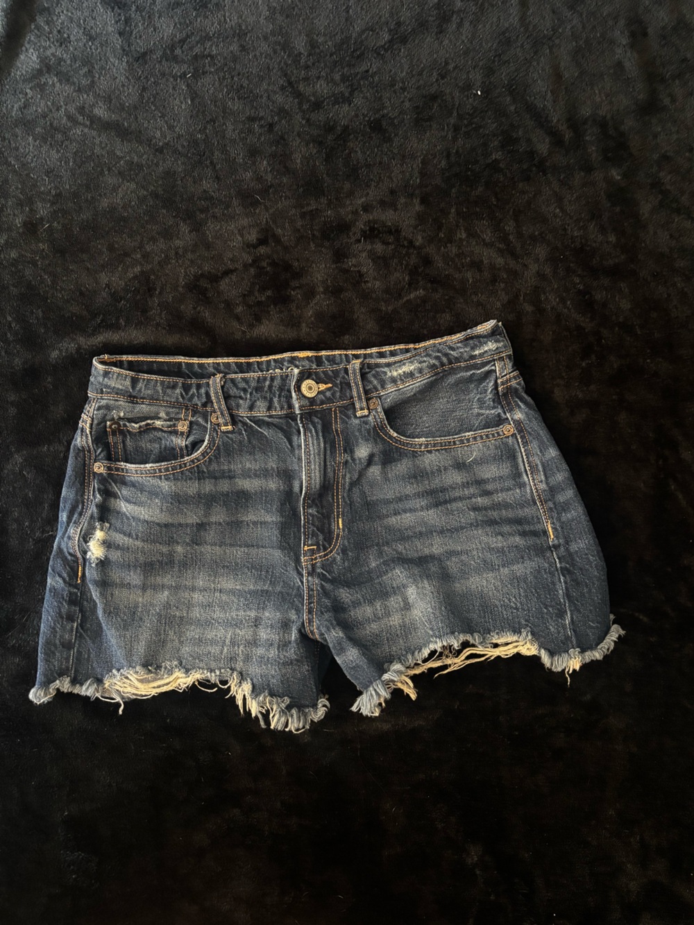 American Eagle Outfitters Dark Blue Distressed Denim Cutoff Shorts
